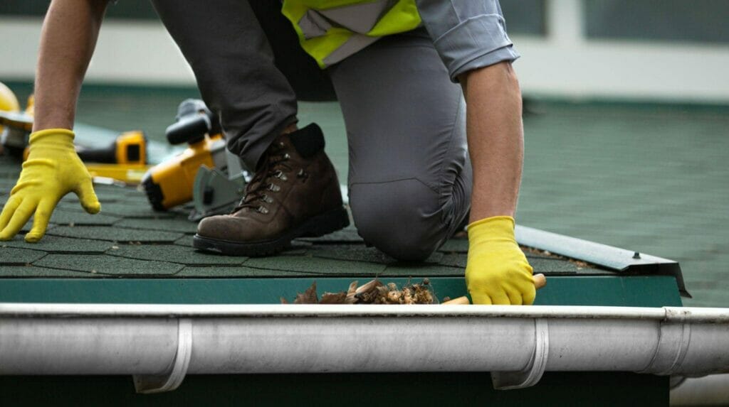 expert cleaning clogged gutter